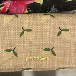 Betsey Johnson Lemon Print Tan Clutch